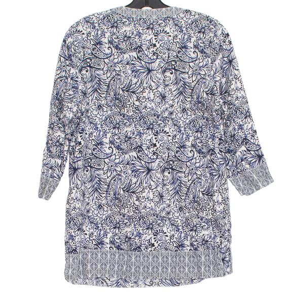 Sigrid Olsen Top Tunic Linen 3/4 Sleeve Boho Coastal Grandma Floral Medium KS - Picture 2 of 5